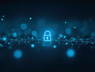 Glowing Digital Padlock Icon On Network Background