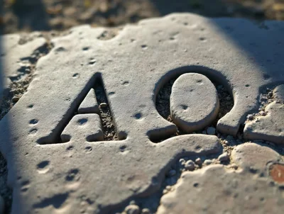 Engraved Stone Slab With Alpha And Omega Symbols