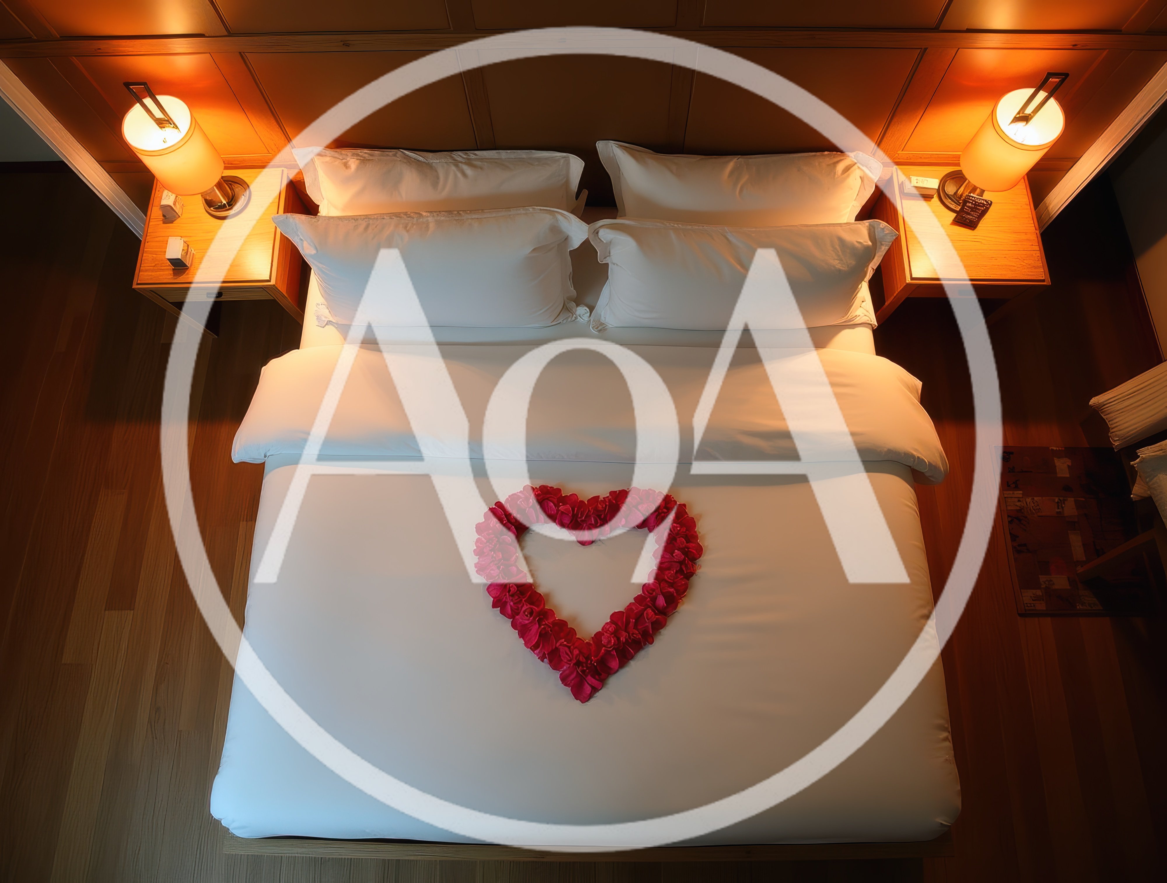 Romantic Bed Decorated With Red Rose Petal Heart
