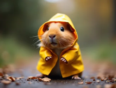 Cute Guinea Pig Wearing A Yellow Raincoat