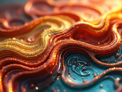 Abstract Fluid Motion With Golden Glitter Particles