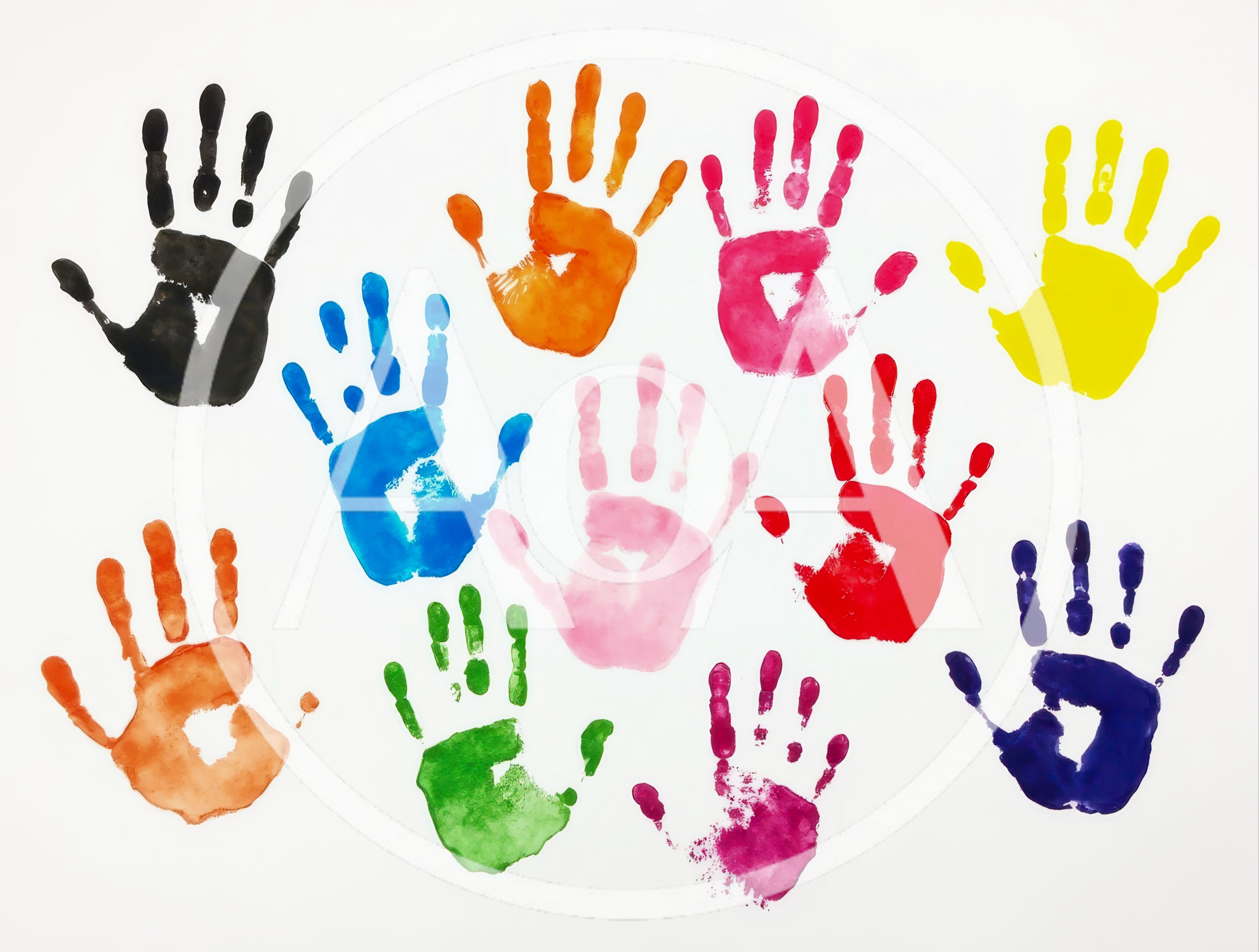 Colorful Handprints On A White Background