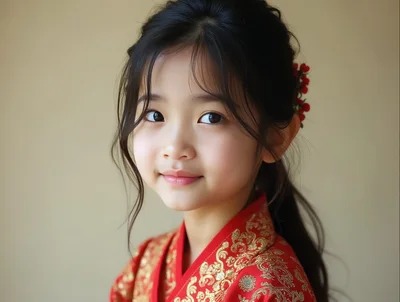 Portrait Of A Young Asian Girl In Traditional Clothing