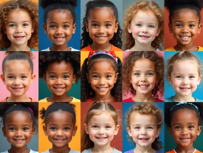 Diverse Group Of Smiling Young Children Portraits