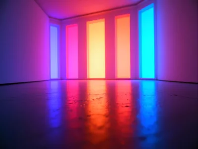 Abstract Interior Room With Vibrant Neon Light Panels