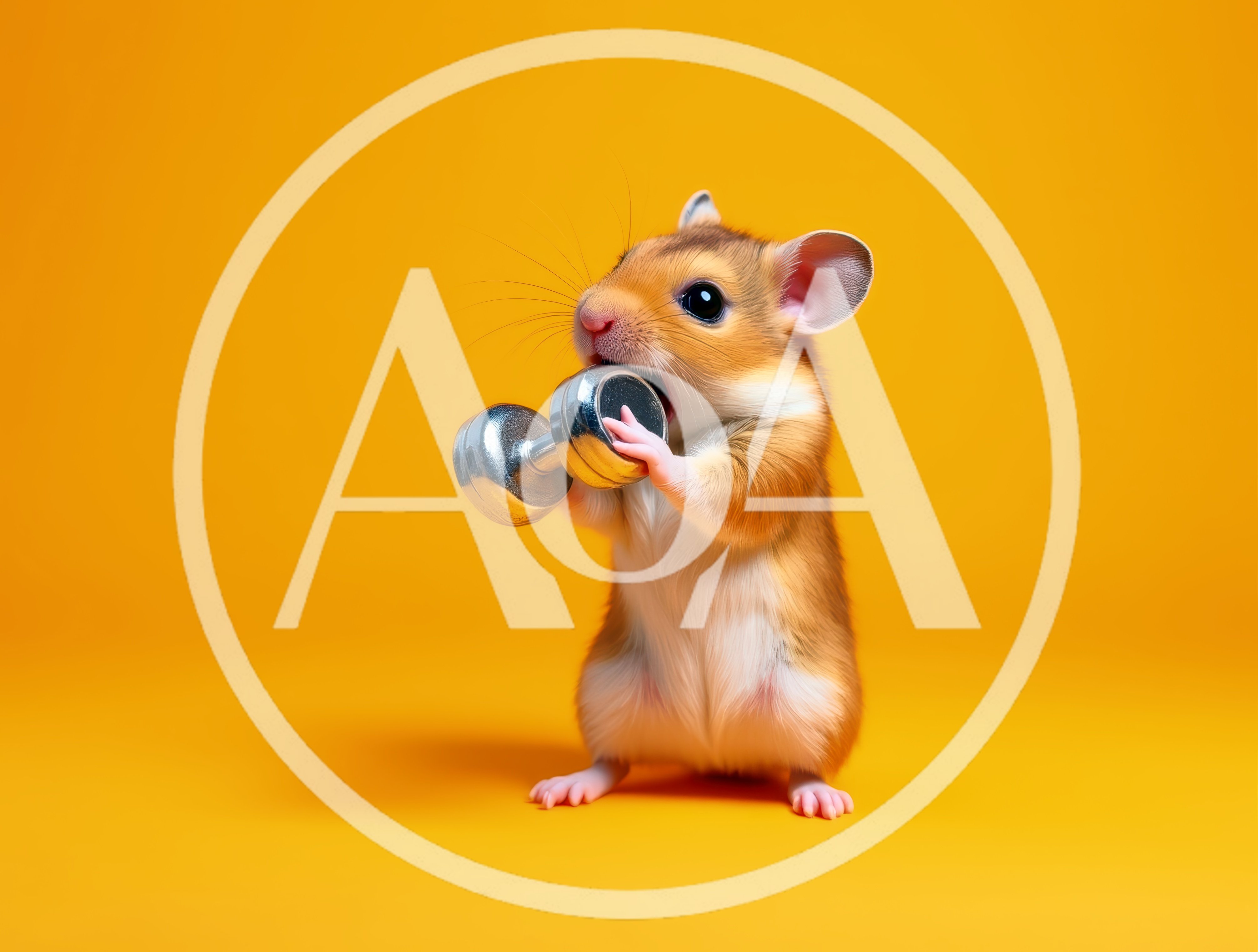 Cute Hamster Lifting A Small Metal Dumbbell