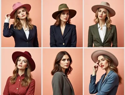 Collage Of A Stylish Woman Wearing Various Hats