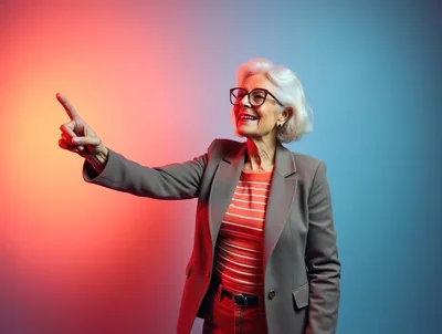 Senior Woman Pointing At Something In Studio