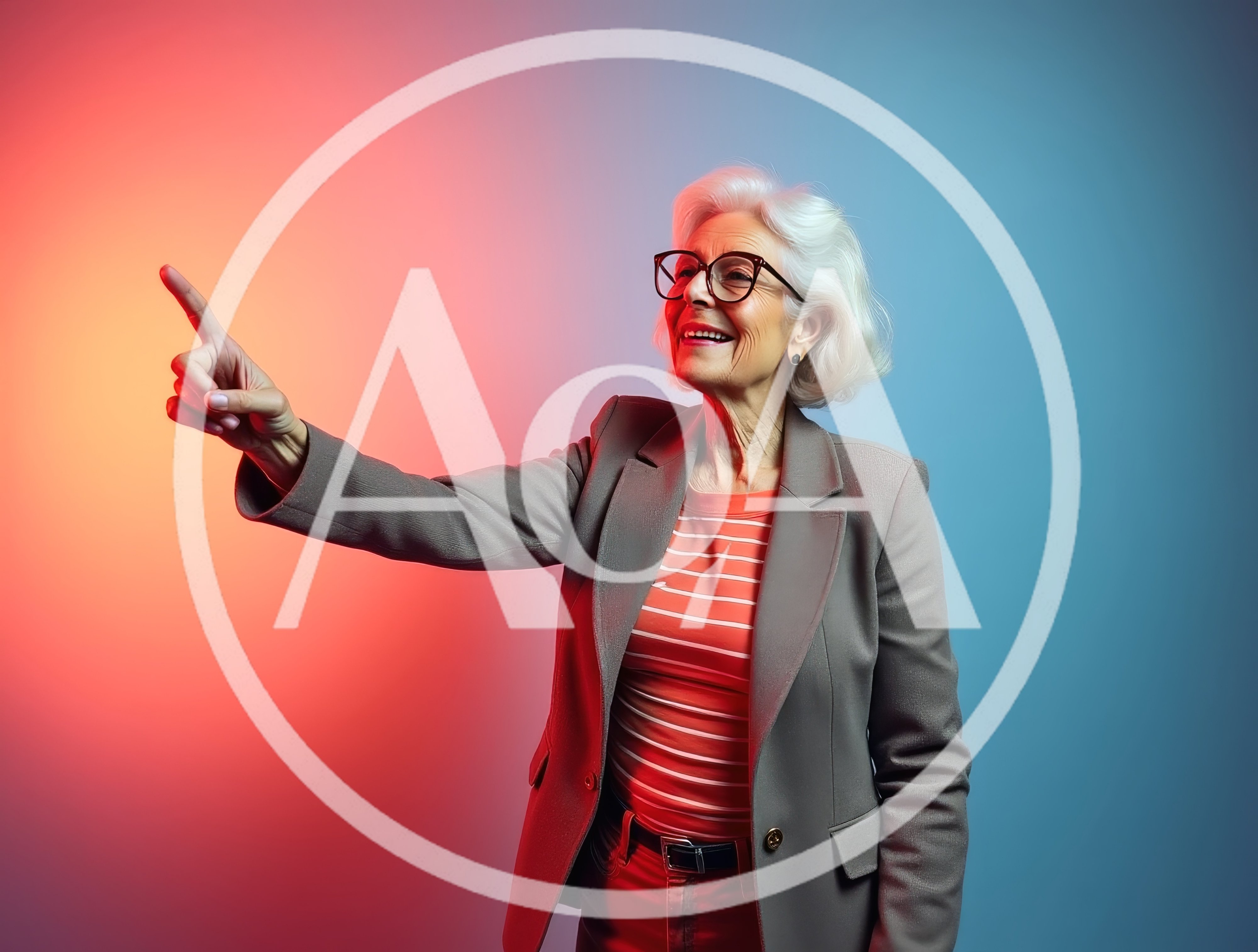 Senior Woman Pointing At Something In Studio