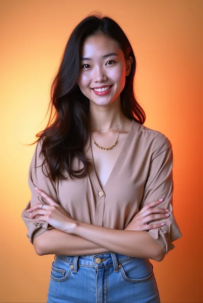 Smiling Young Asian Woman With Arms Crossed