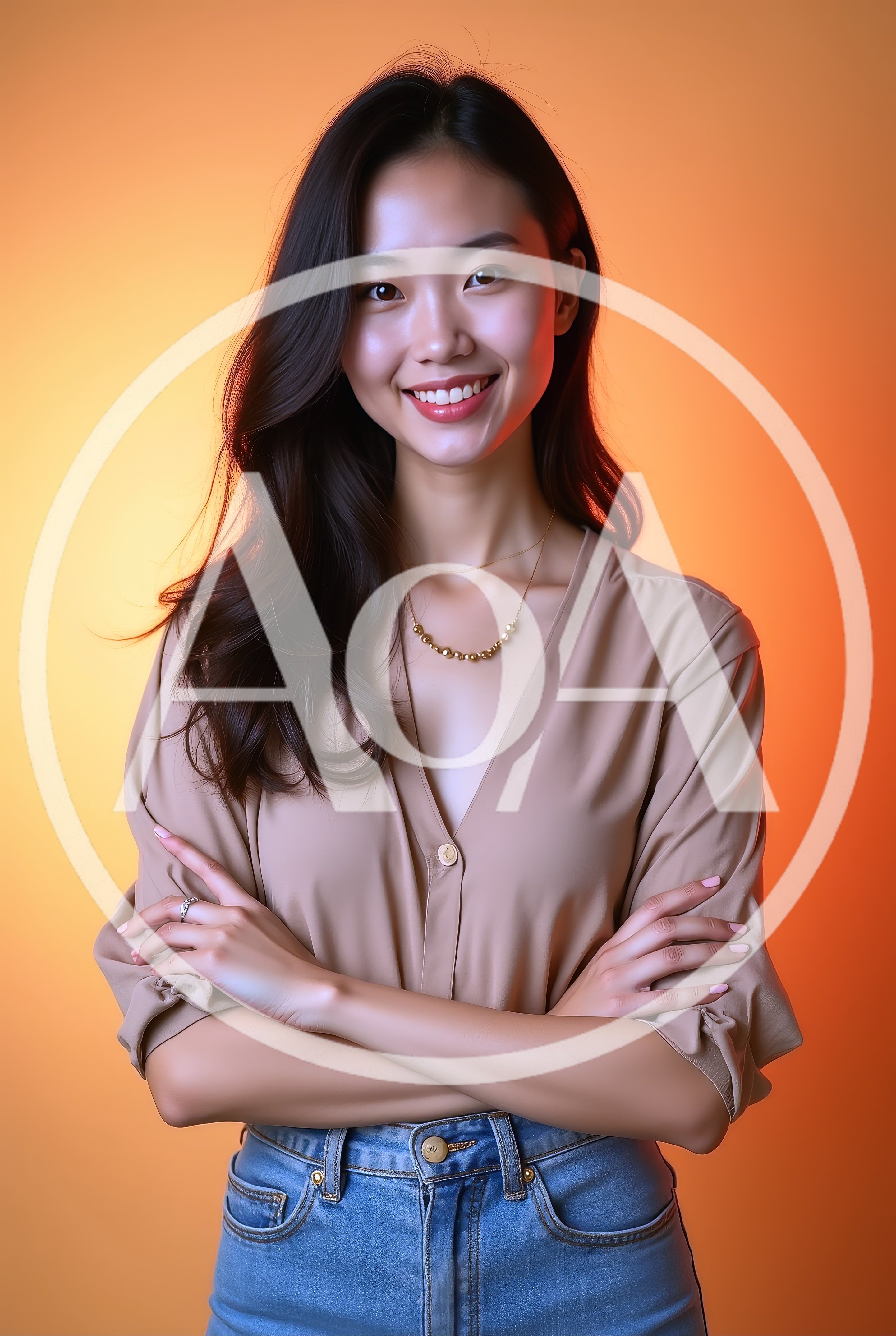 Smiling Young Asian Woman With Arms Crossed