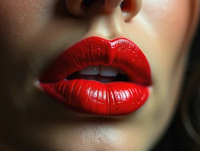 Close Up Of Woman With Glossy Red Lips