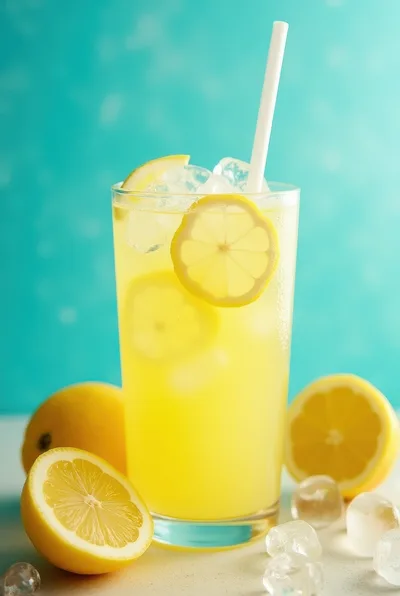 Refreshing Glass Of Lemonade With Ice And Lemon Slices