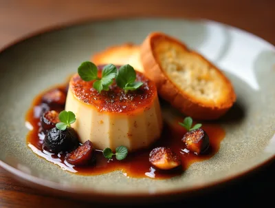 Gourmet Flan Dessert With Figs And Toasted Bread