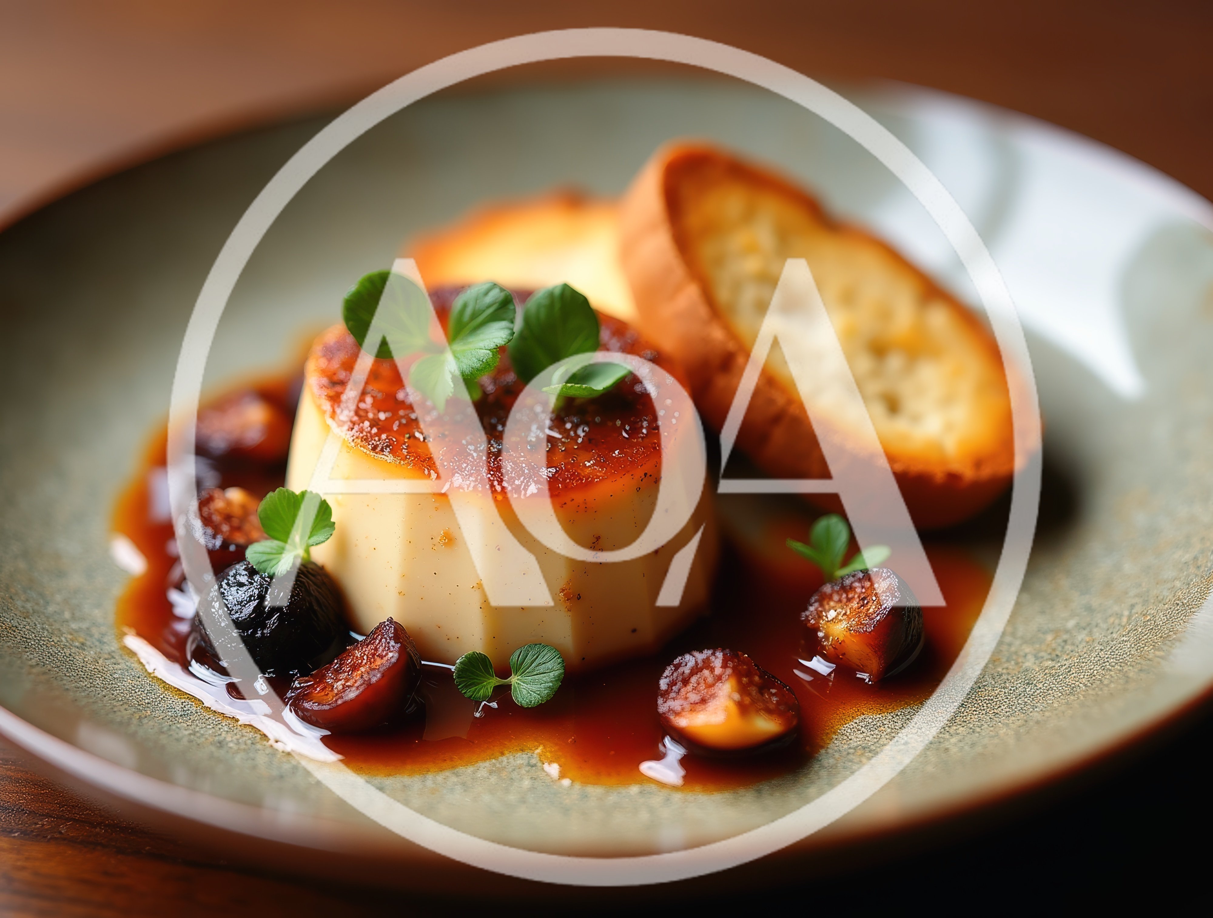 Gourmet Flan Dessert With Figs And Toasted Bread