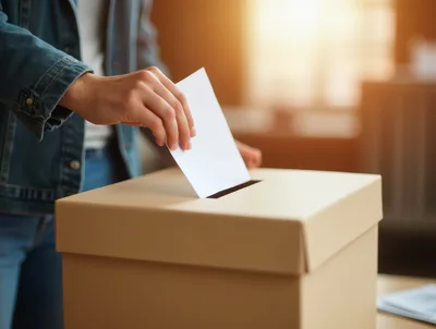 Person Casting A Vote In A Ballot Box