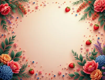 Floral Frame With Strawberries And Decorative Sprinkles