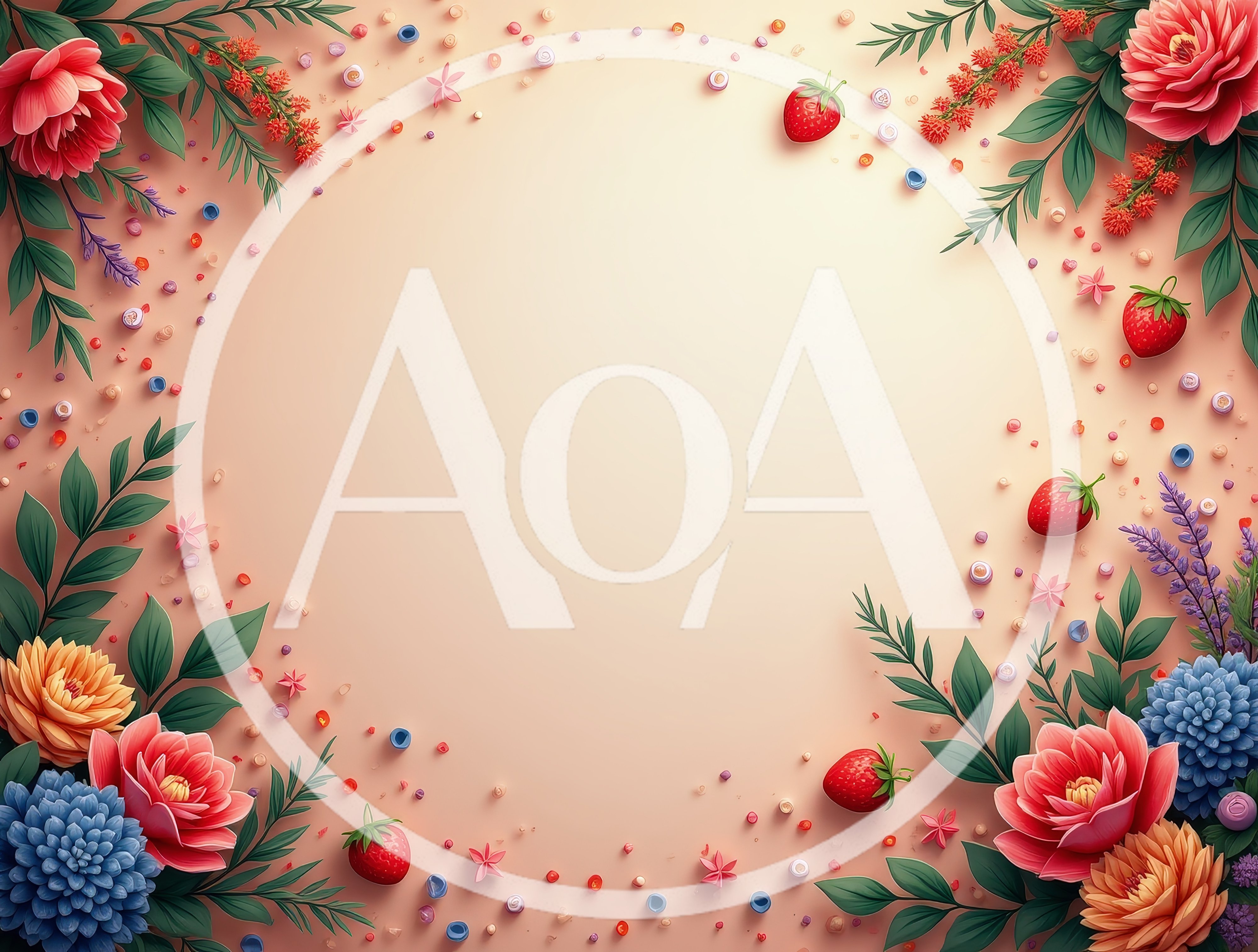 Floral Frame With Strawberries And Decorative Sprinkles