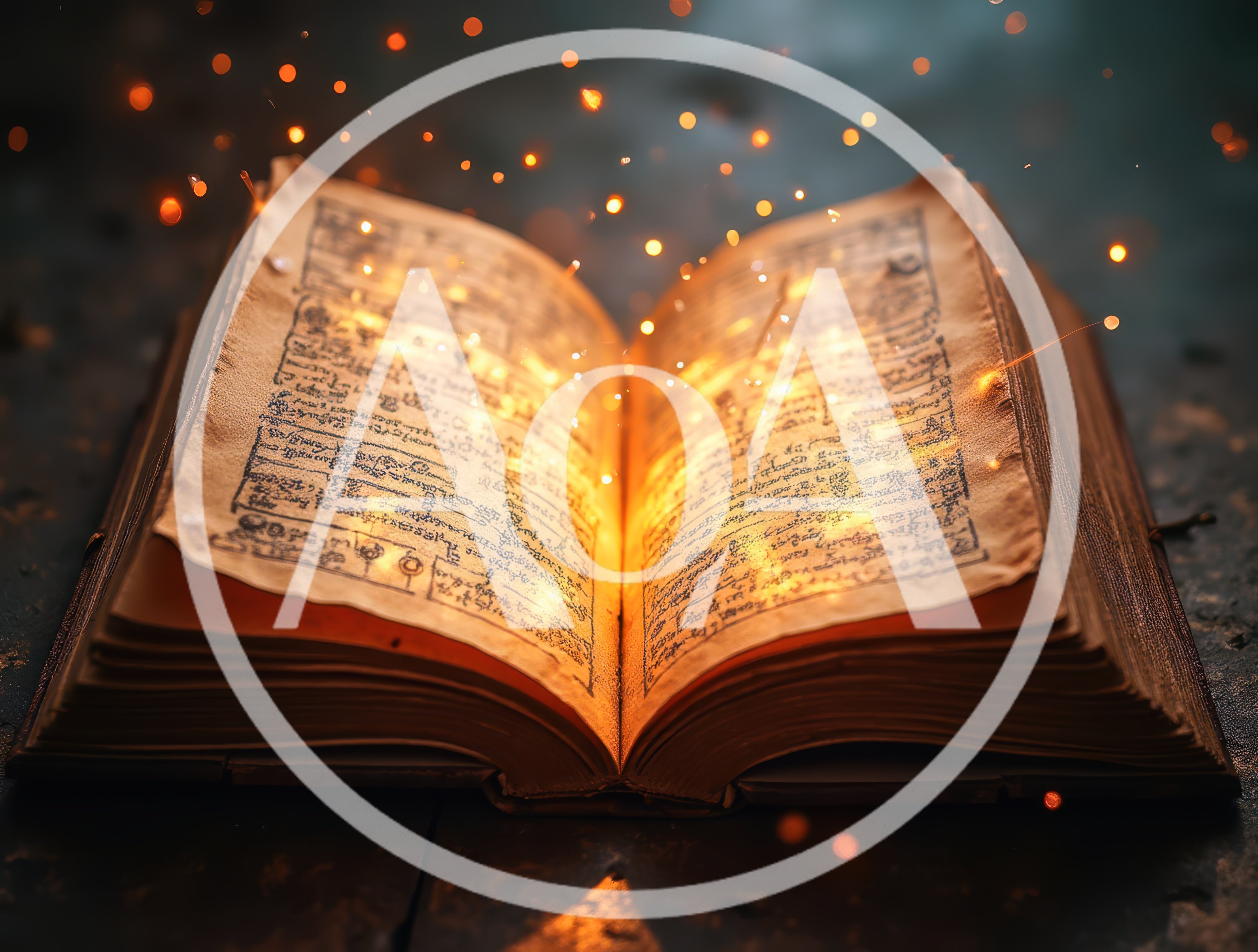 Open Ancient Grimoire With Glowing Magical Sparks