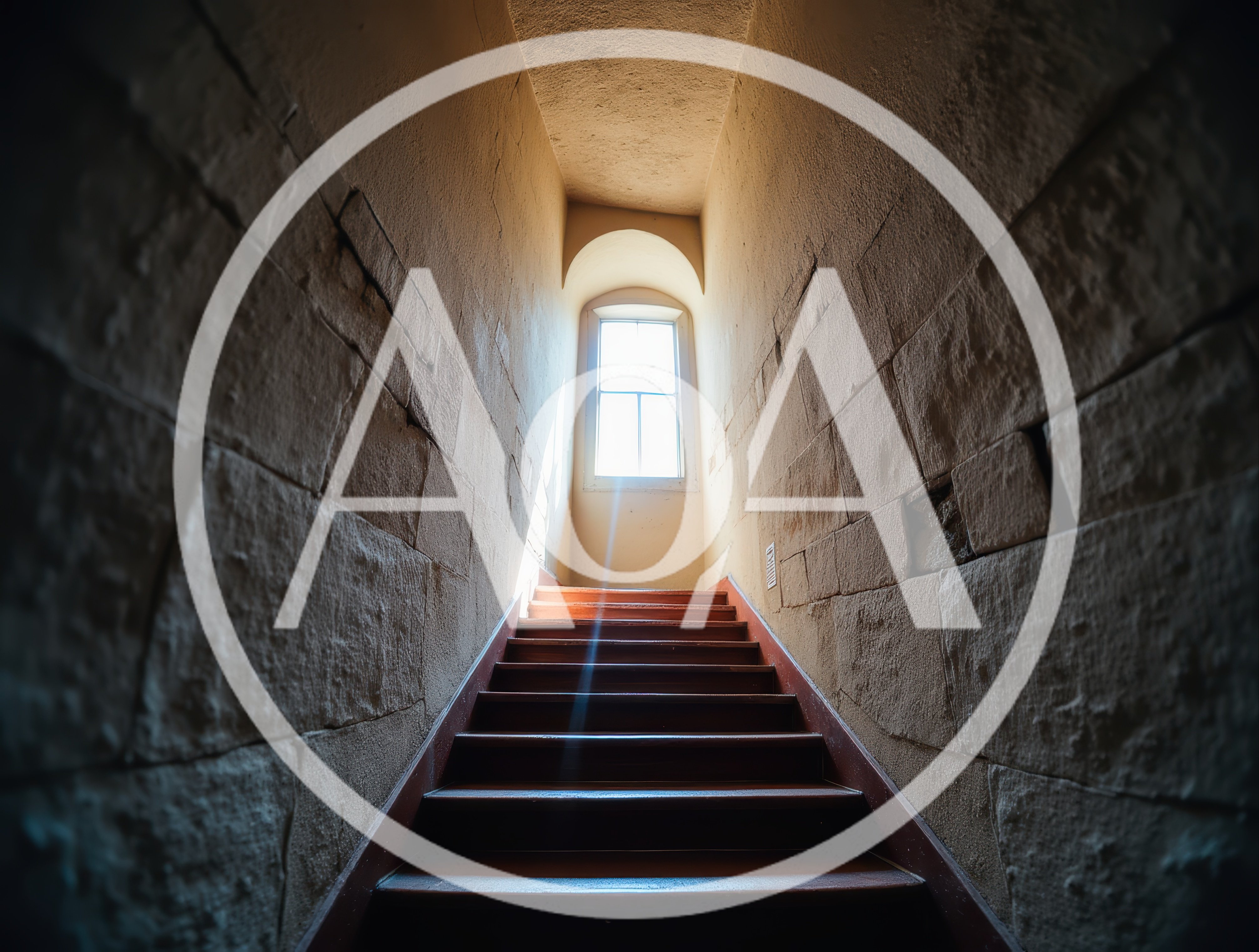 Staircase Leading To A Bright Window In A Stone Hallway