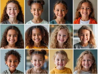 Diverse Children Smiling Portraits Collage