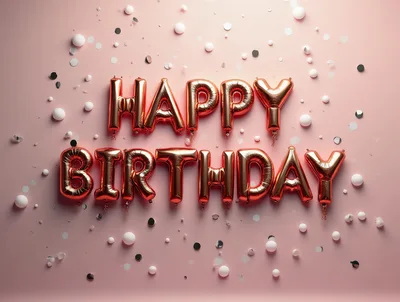 Rose Gold Happy Birthday Foil Balloons On Pink Background