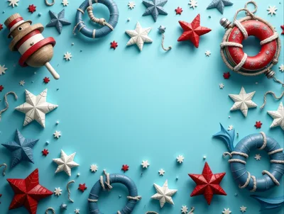 Nautical Themed Christmas Decorations on Blue Background