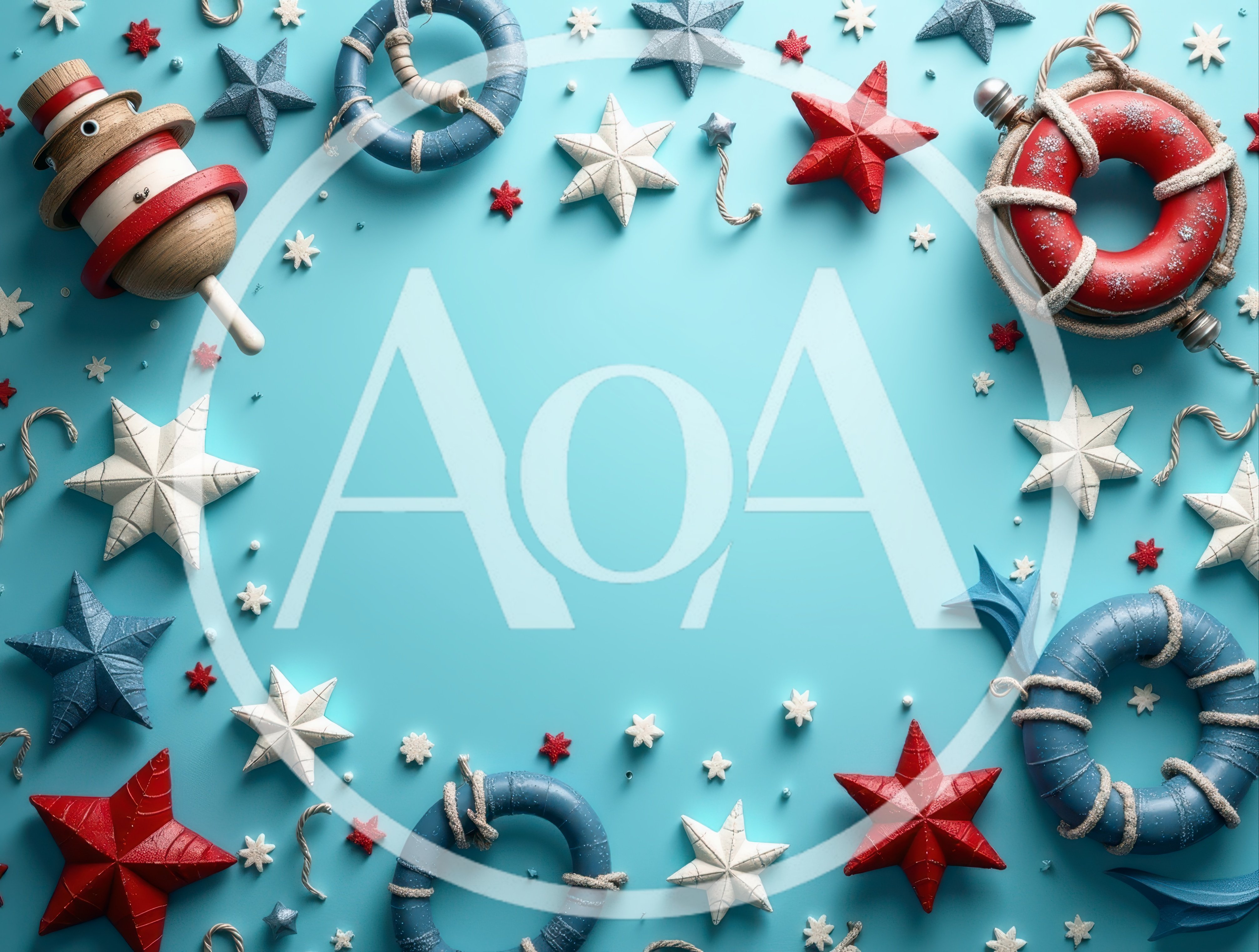 Nautical Themed Christmas Decorations on Blue Background