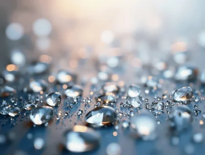 Macro Close Up Of Water Droplets On Blue Surface