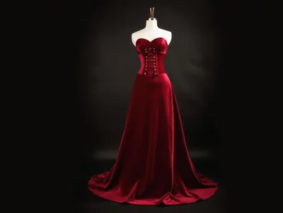 Red Velvet Corset Gown on Mannequin