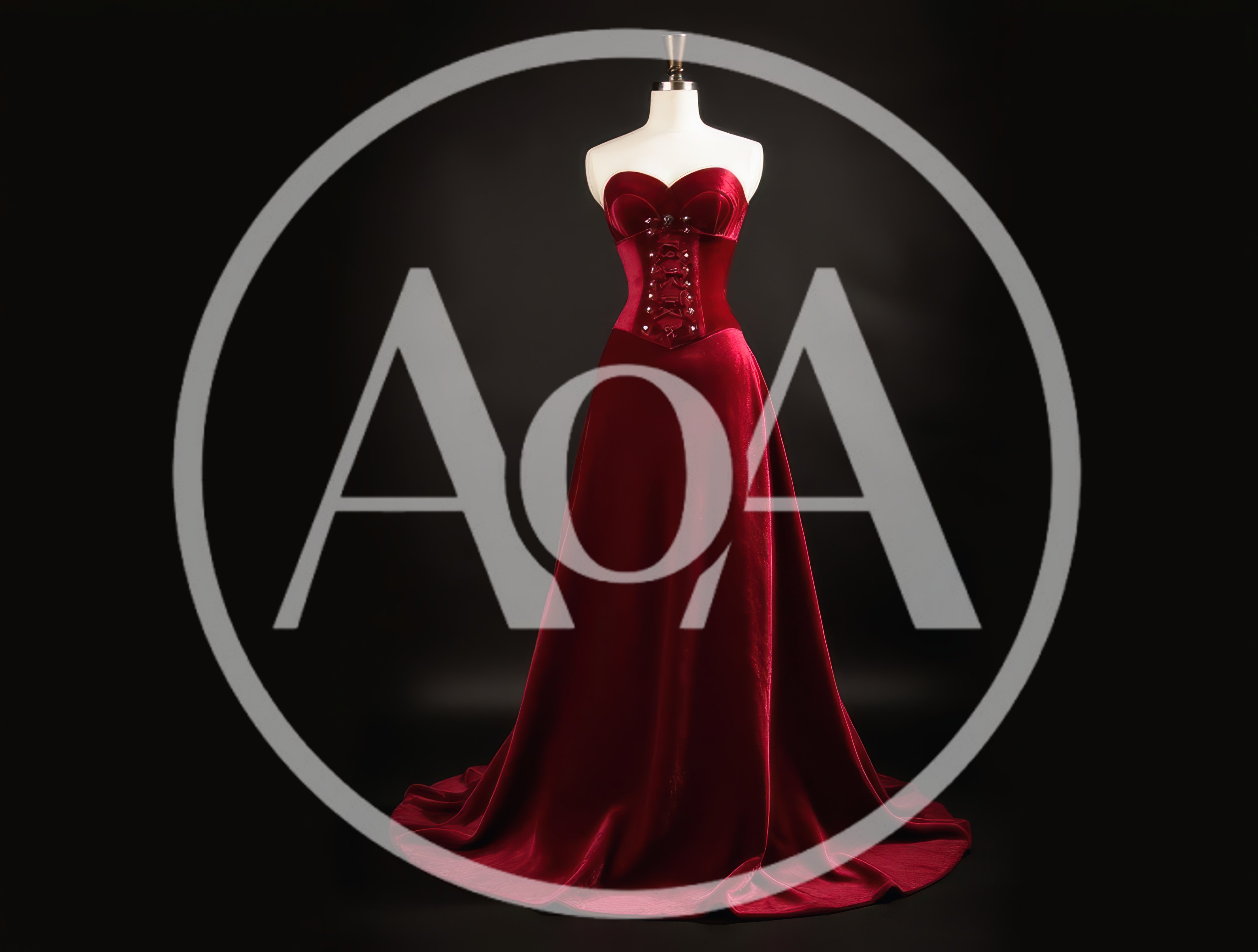 Red Velvet Corset Gown on Mannequin