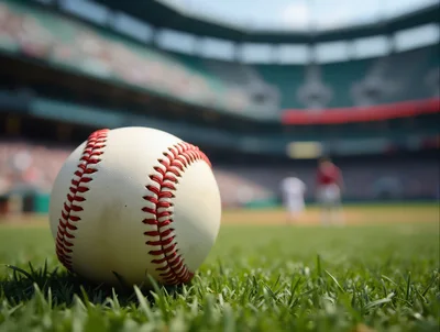 Baseball Resting On The Grass Of A Stadium Field