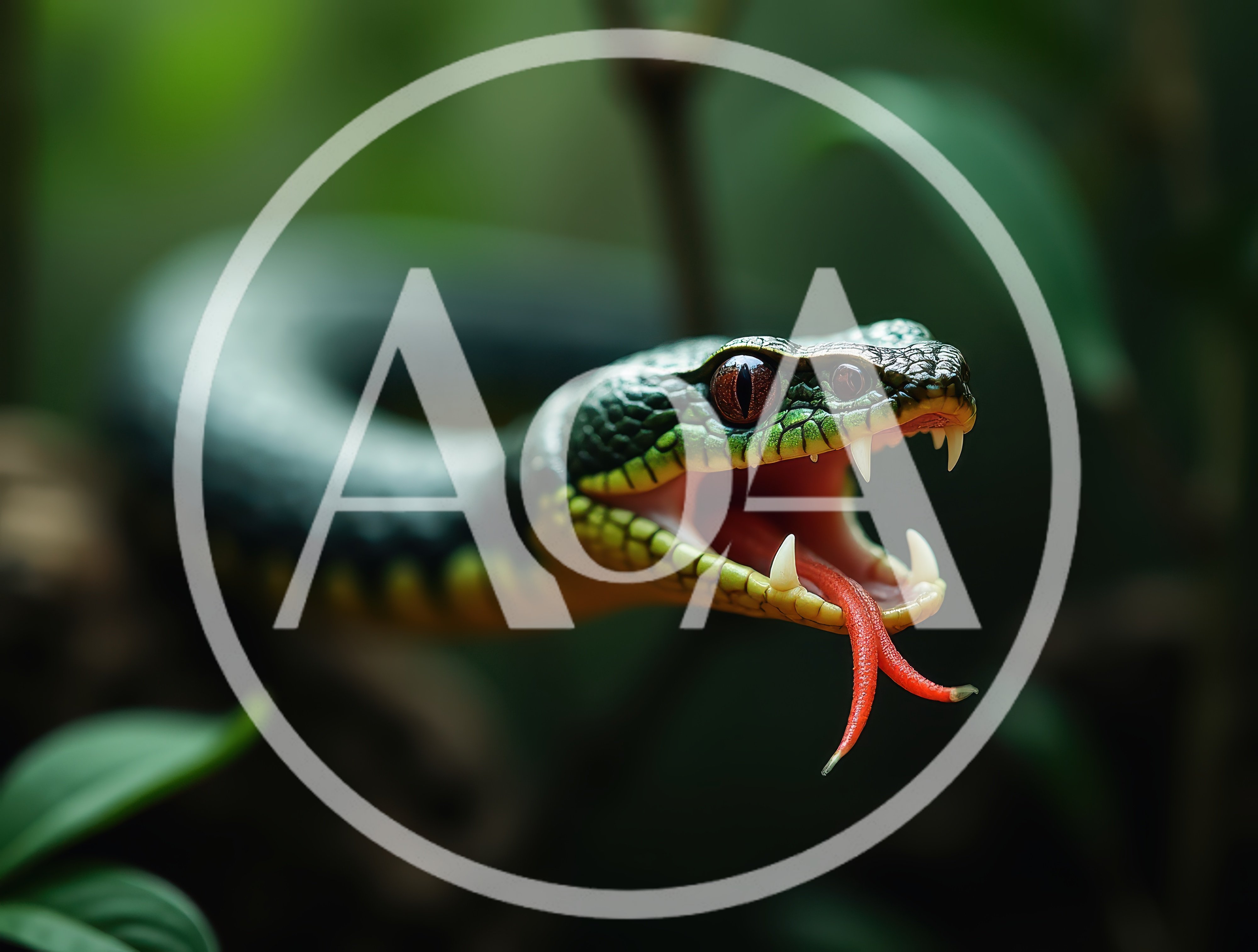 Aggressive Green Snake With Open Mouth And Fangs