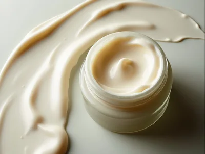 Open Jar Of Cream With Smooth Texture Swirl