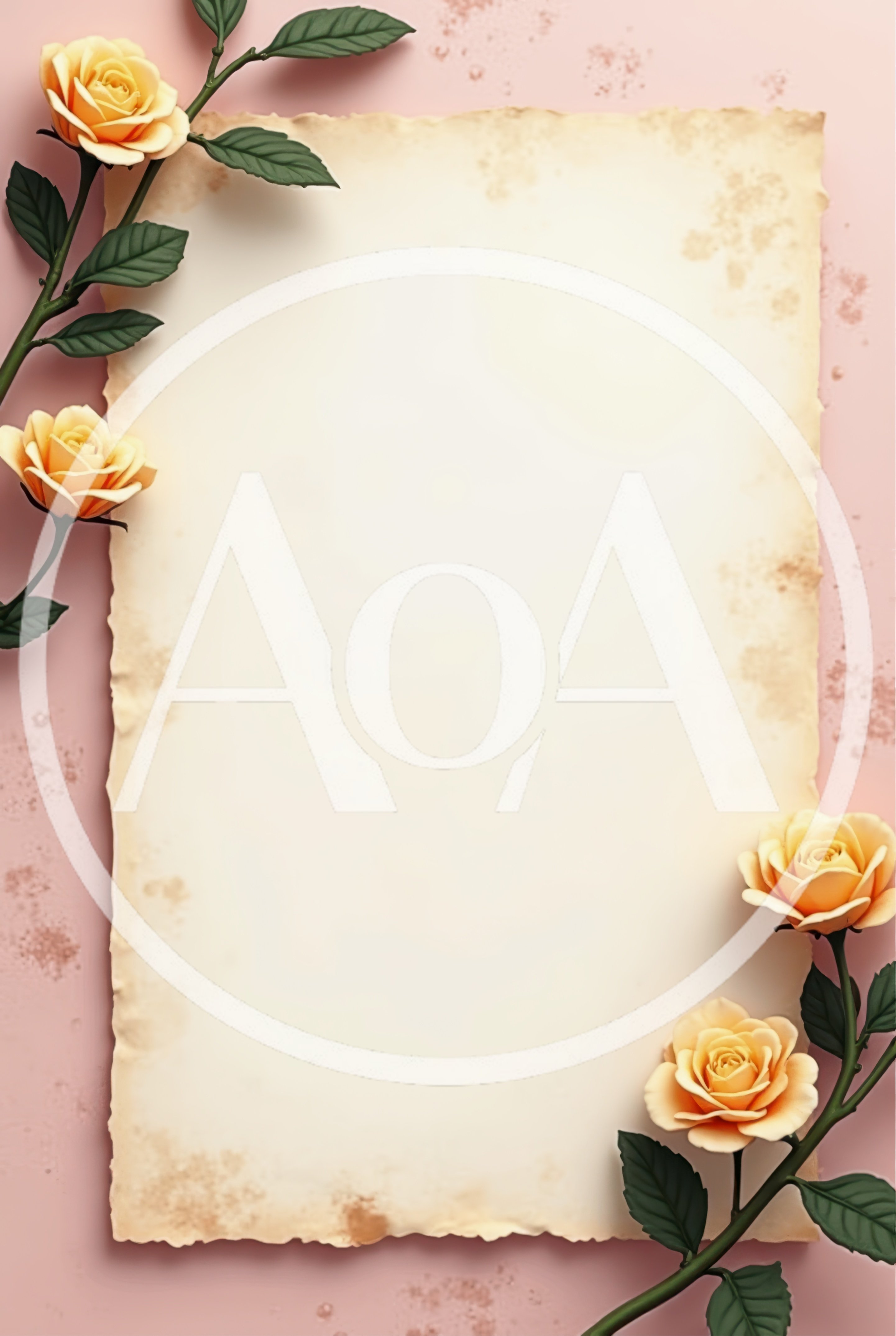 Vintage Parchment Paper With Yellow Roses