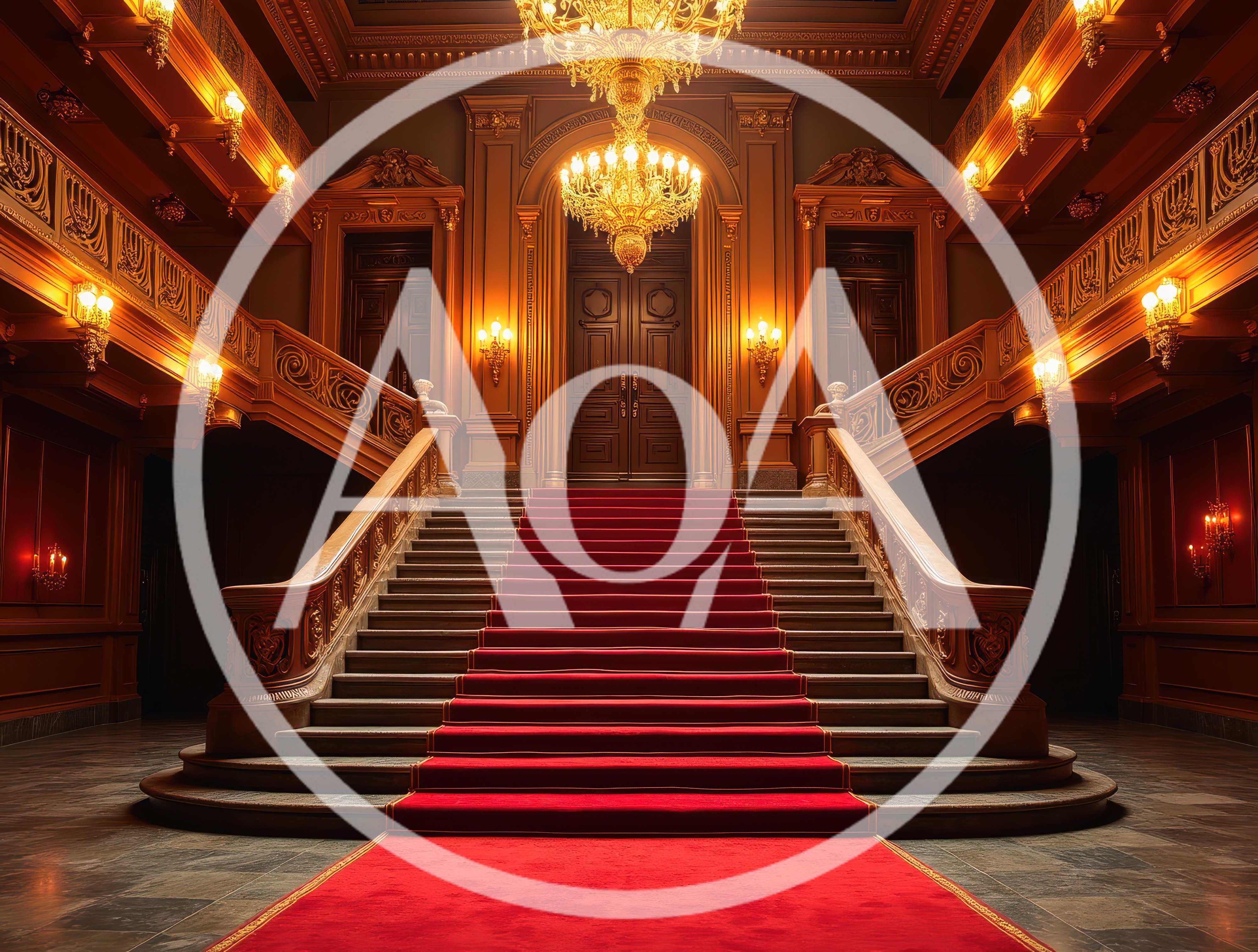 Grand Staircase With Red Carpet In Luxury Mansion