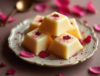 White Chocolate Ganache Squares With Rose Petals