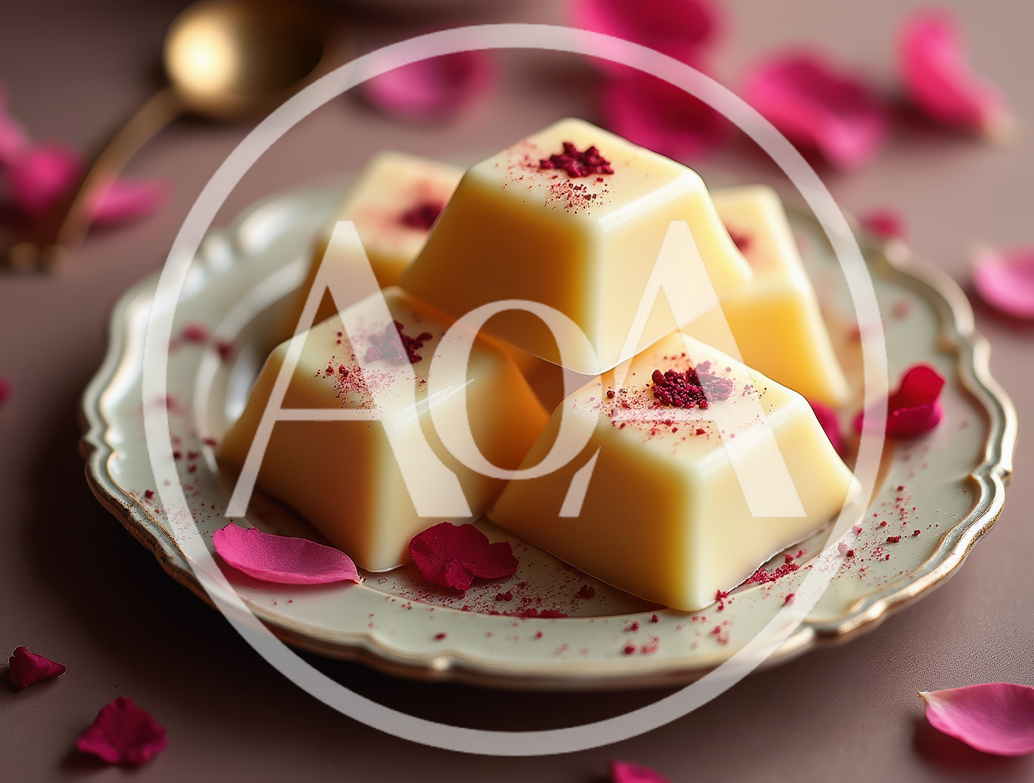 White Chocolate Ganache Squares With Rose Petals