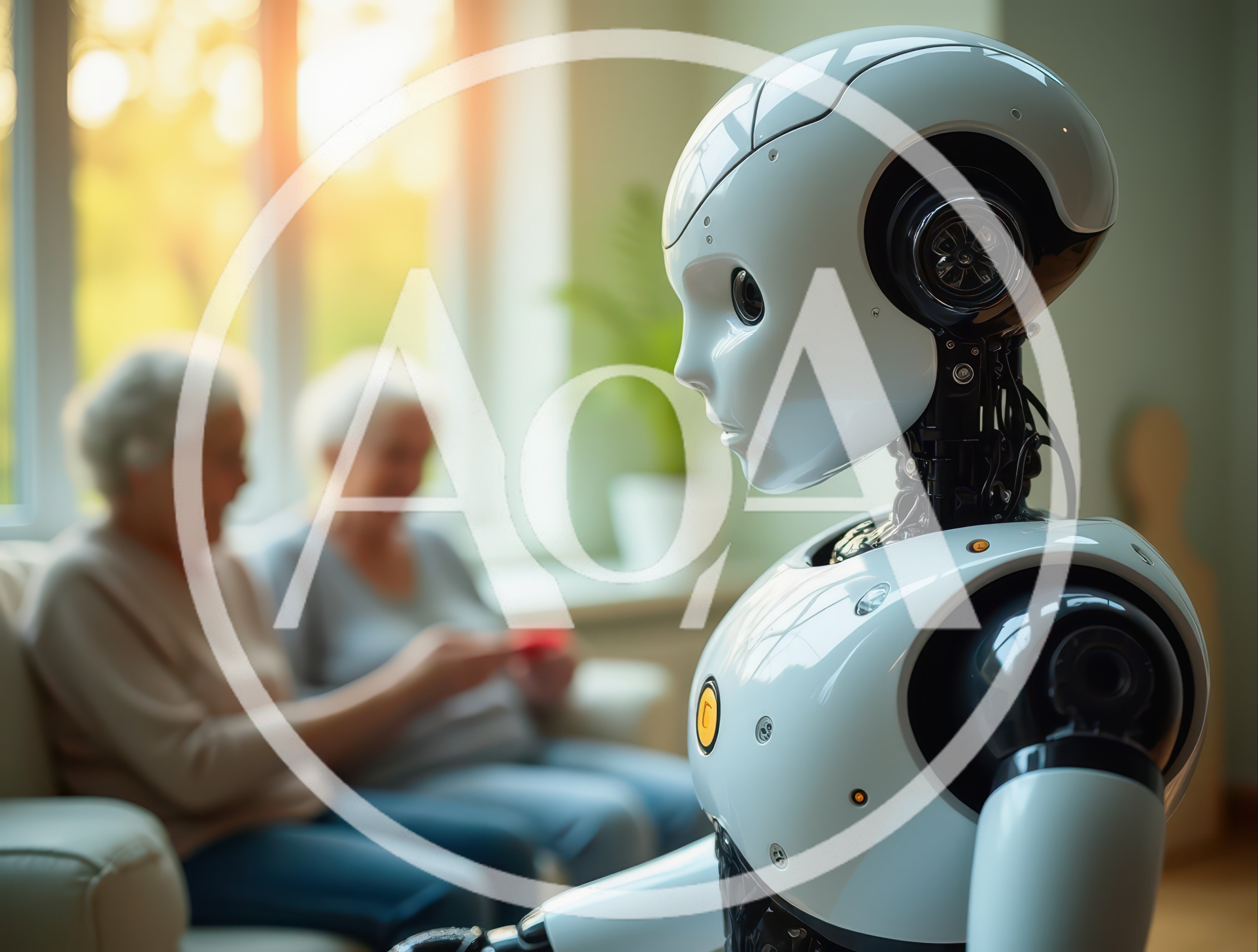 Humanoid Robot Assisting Elderly Women In A Living Room