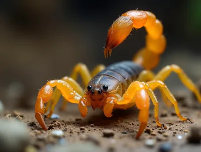 Close Up Of A Golden Scorpion On Sandy Ground