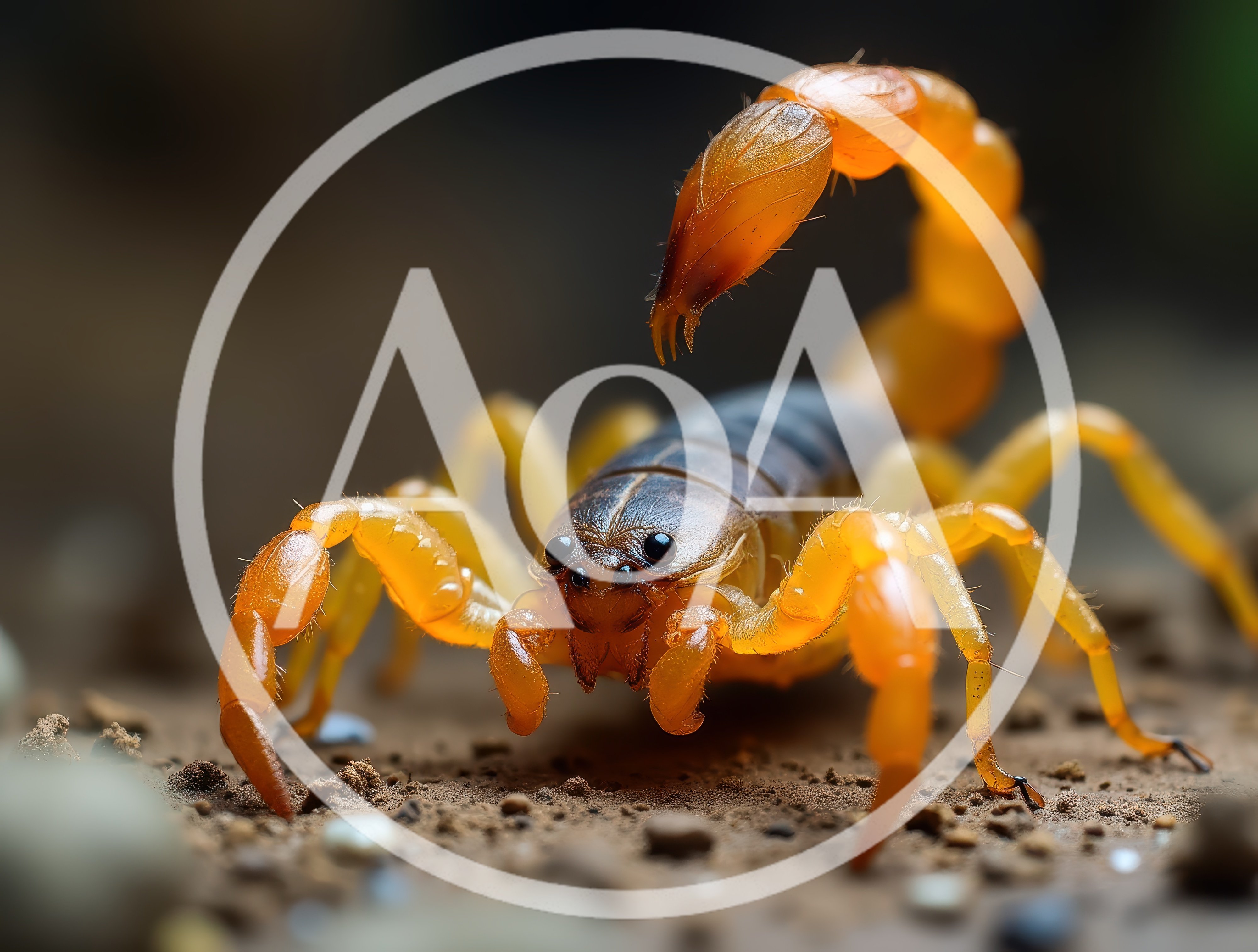 Close Up Of A Golden Scorpion On Sandy Ground