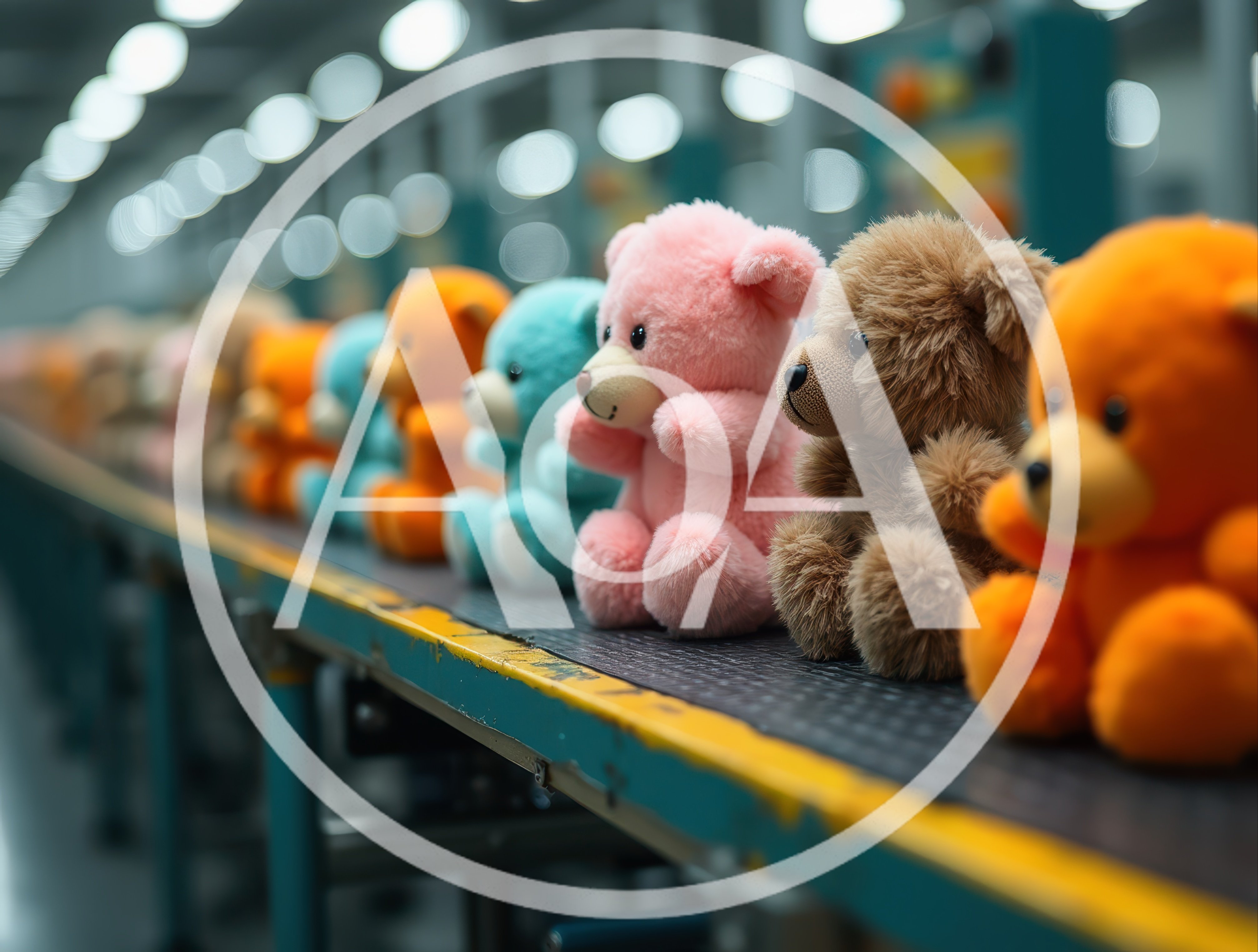 Teddy Bears Moving Along A Factory Assembly Line