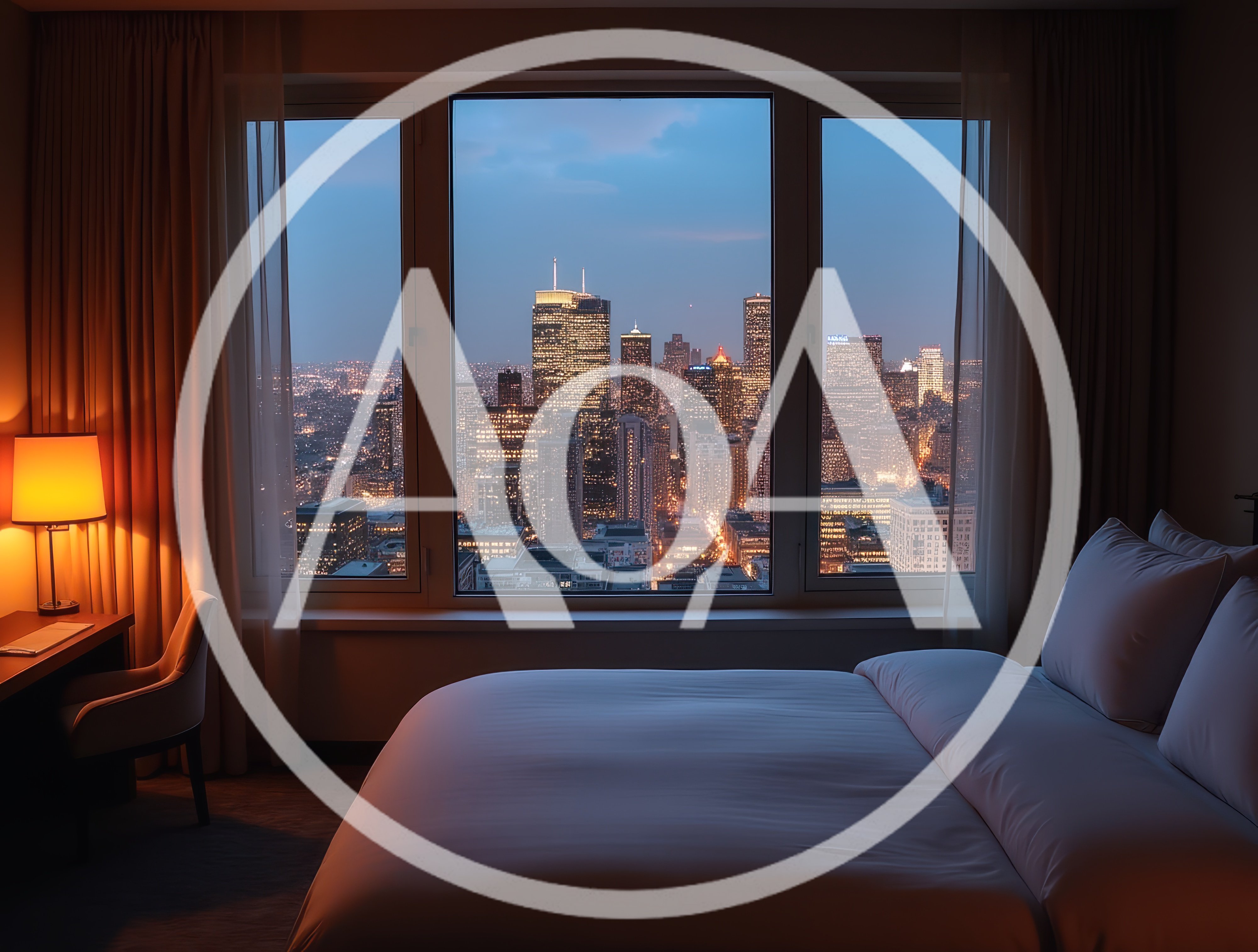 Modern Hotel Room With Panoramic City Skyline View