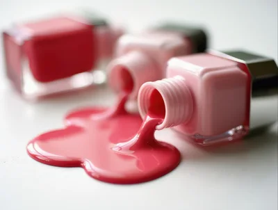 Pink Nail Polish Spilling From Glass Bottles