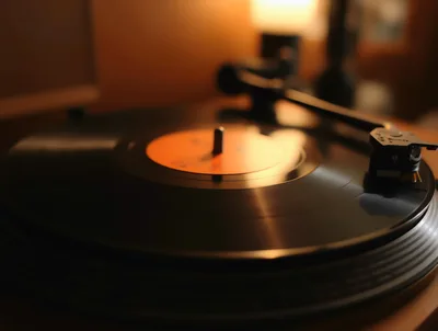 Close Up Of A Vinyl Record Playing On Turntable