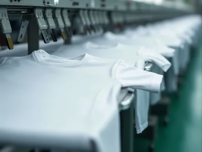 Industrial Embroidery Machine Processing White T-Shirts