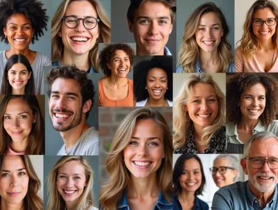 Diverse Group Of Smiling People Portraits Collage