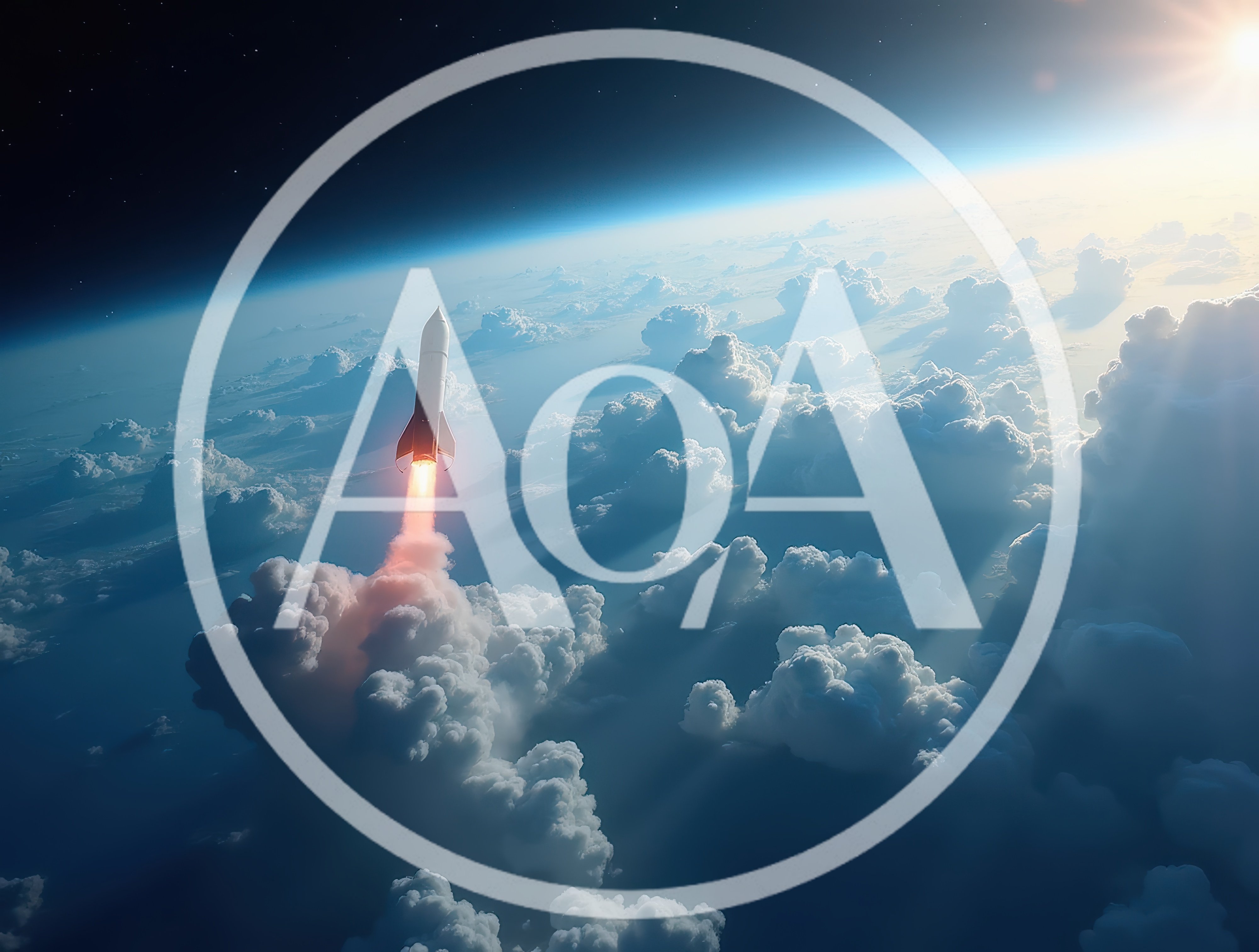 Rocket Launching Through Clouds Into Space