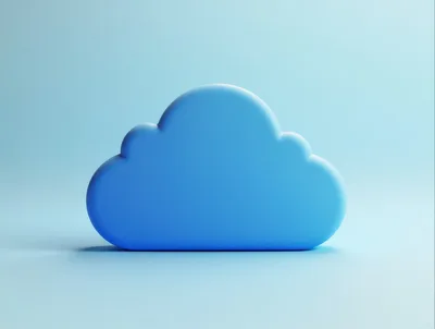 3D Rendered Blue Cloud Icon On Light Blue Background