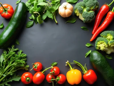Fresh Vegetables Arranged In A Frame On Dark Background